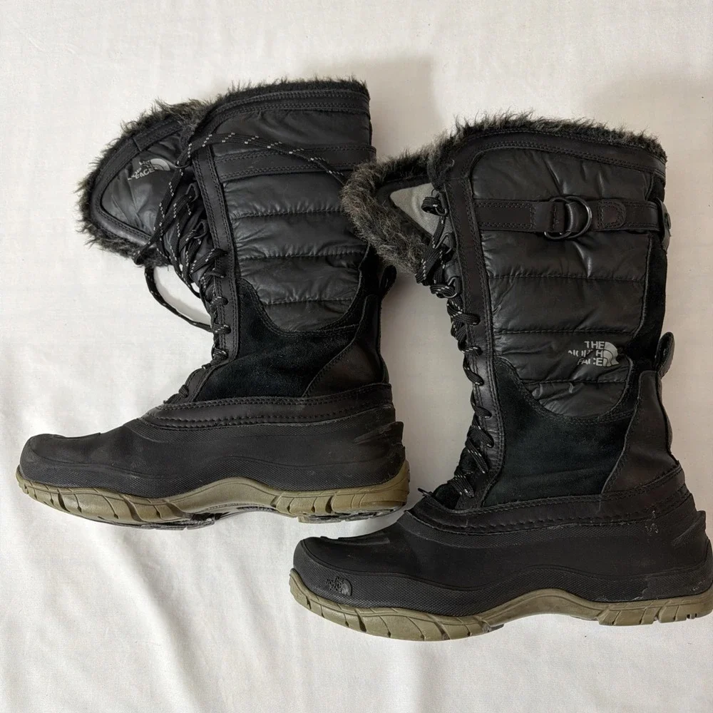 THE NORTH FACE Black Nuptse Purna PrimaLoft Tall Winter Boots Waterproof‎ Sz 8